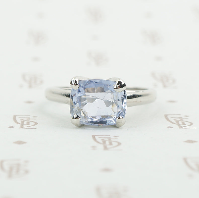 light grey blue sapphire in platinum