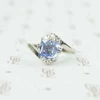 platinum antique cushion cut blue sapphire ring