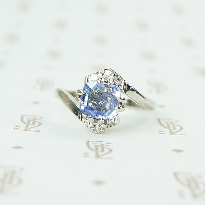 platinum antique cushion cut blue sapphire ring