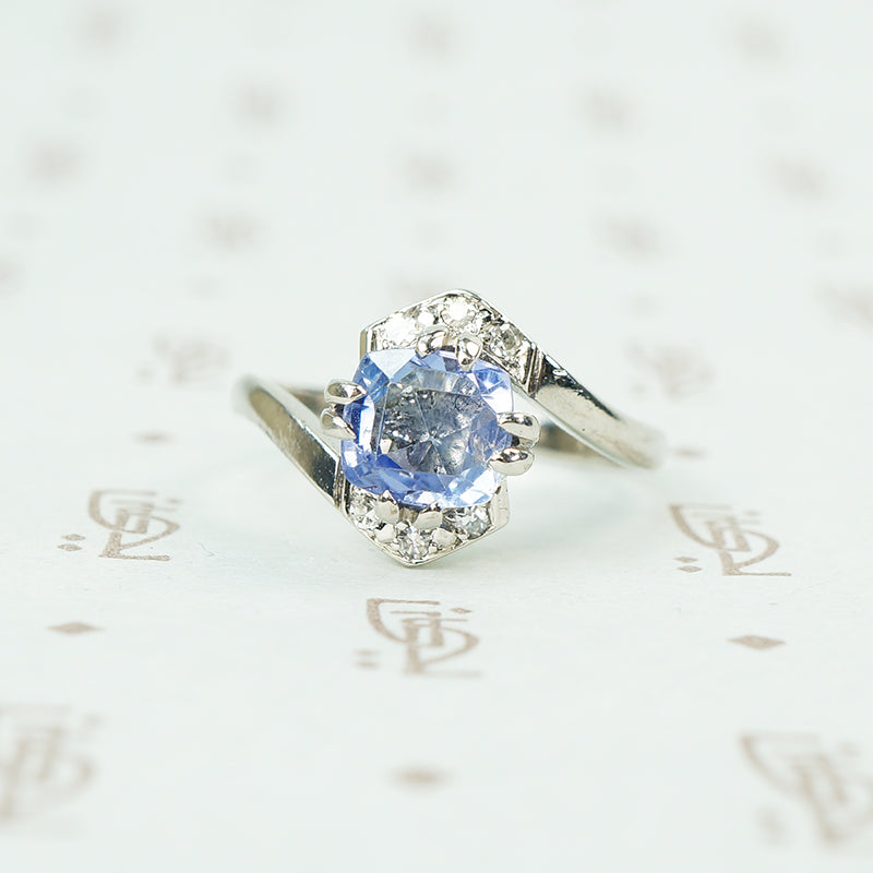 platinum antique cushion cut blue sapphire ring