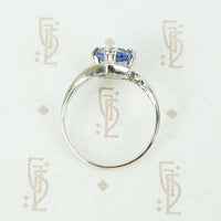 platinum antique cushion cut blue sapphire ring top view