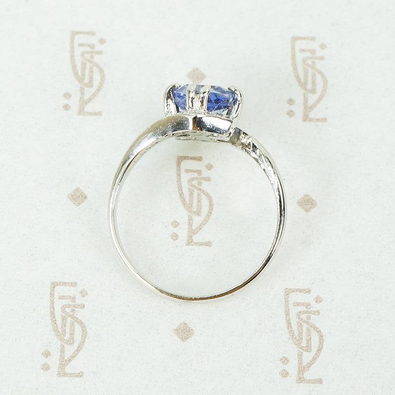 platinum antique cushion cut blue sapphire ring top view