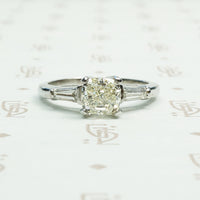 1 carat pale yellow brilliant cushion cut diamond in classic platinum setting circa 1950