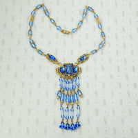 Sparkling Blue Vintage Czech Necklace with Fringe