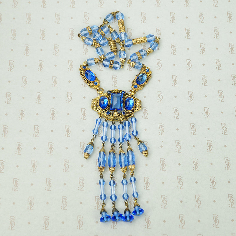 Sparkling Blue Vintage Czech Necklace with Fringe