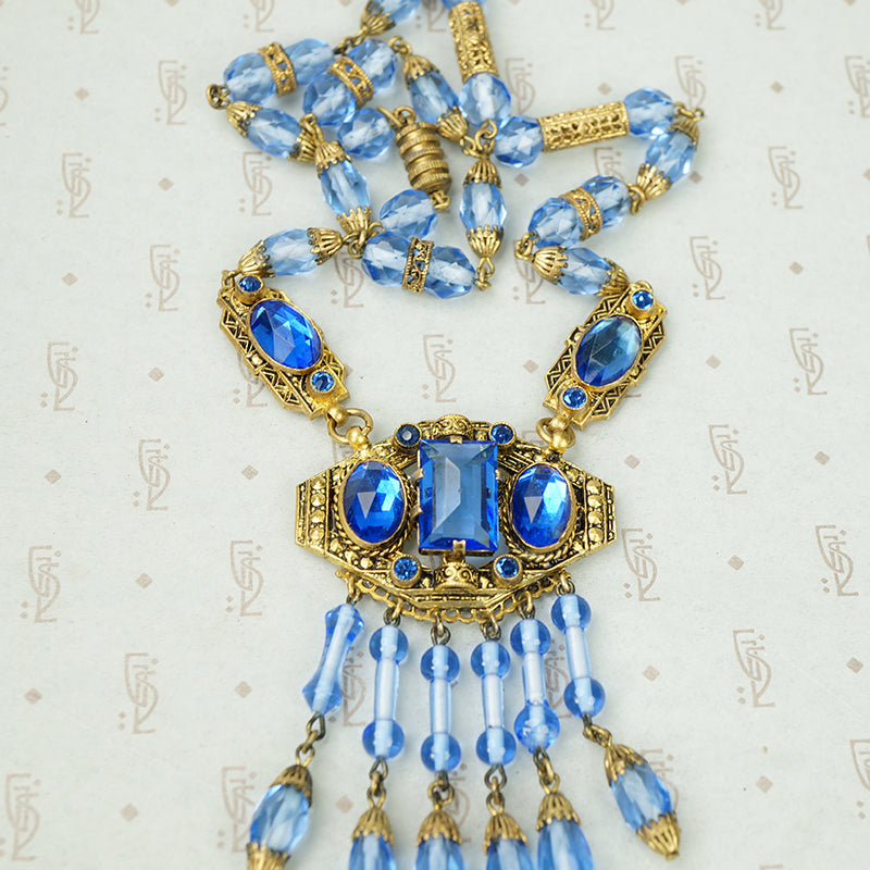 Sparkling Blue Vintage Czech Necklace with Fringe