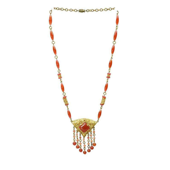 Elaborate Vintage Czech Necklace the Color of Carnelian