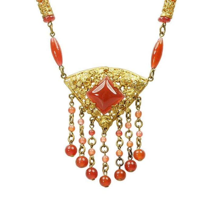 Elaborate Vintage Czech Necklace the Color of Carnelian