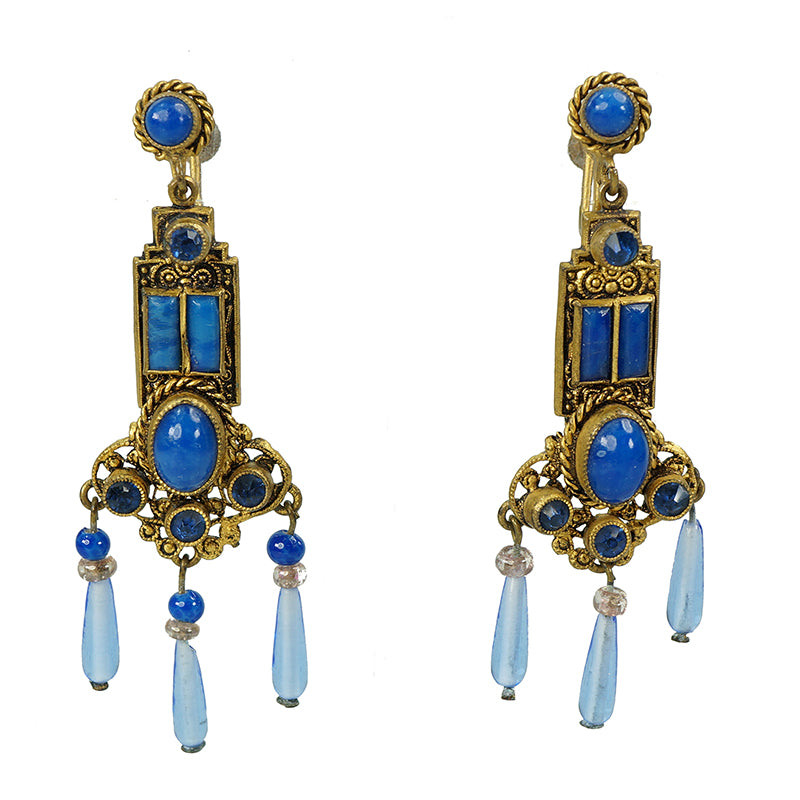 Czchoslovakian art glass and brass screw back earrings