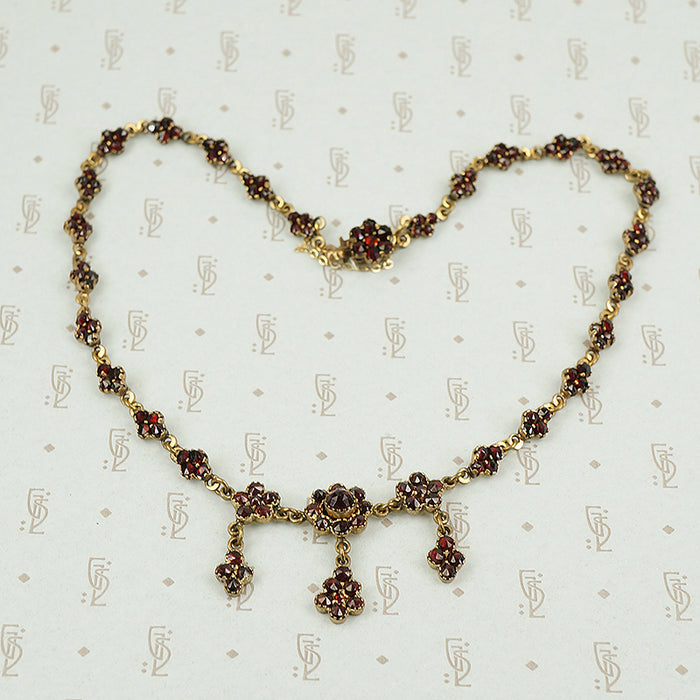 czechoslovakian vintage garnet necklace rose cut
