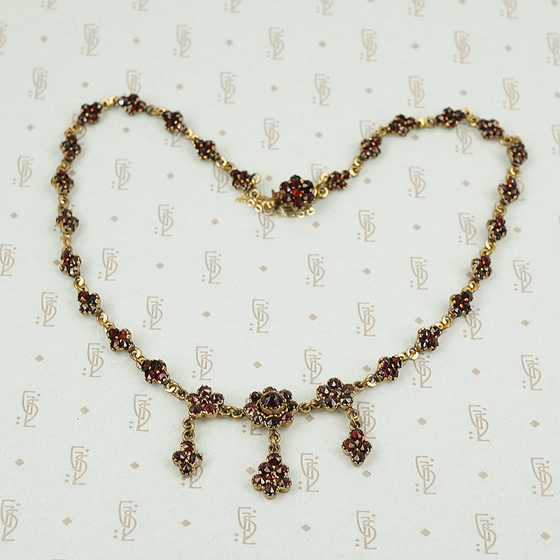 czechoslovakian vintage garnet necklace rose cut