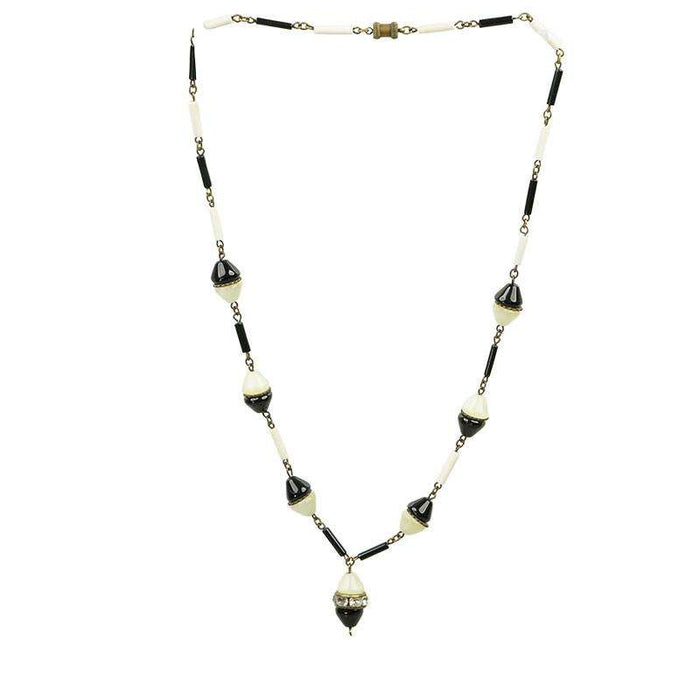 Art Deco Black and White Czech Necklace