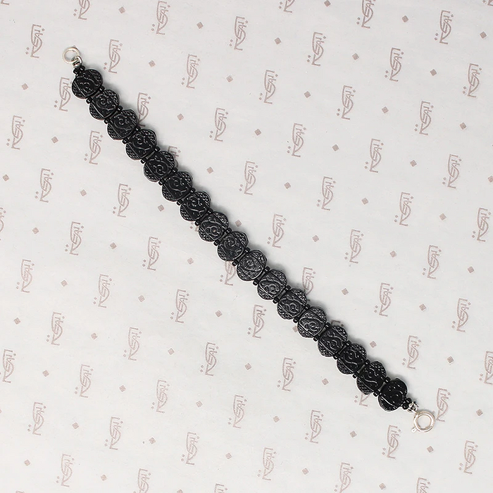 Moulded Black Glass Czech Bead Bracelet