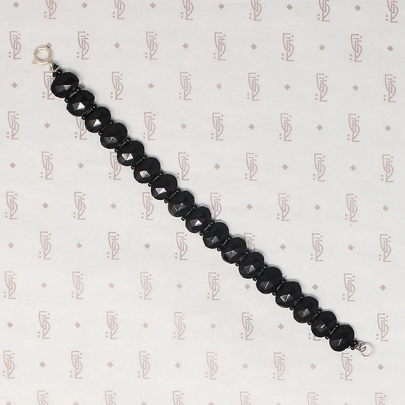 Moulded Black Glass Czech Bead Bracelet