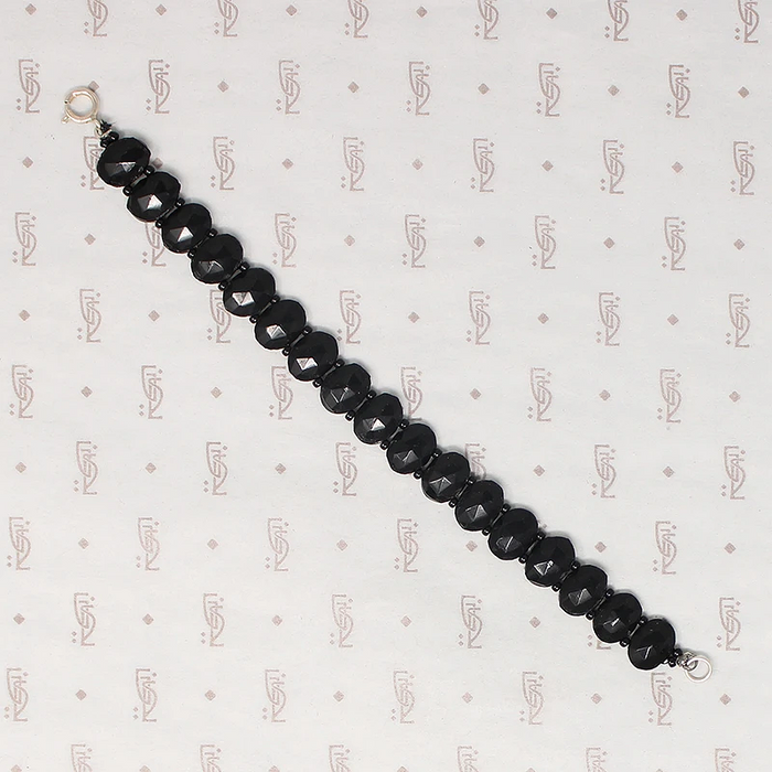 Moulded Black Glass Czech Bead Bracelet