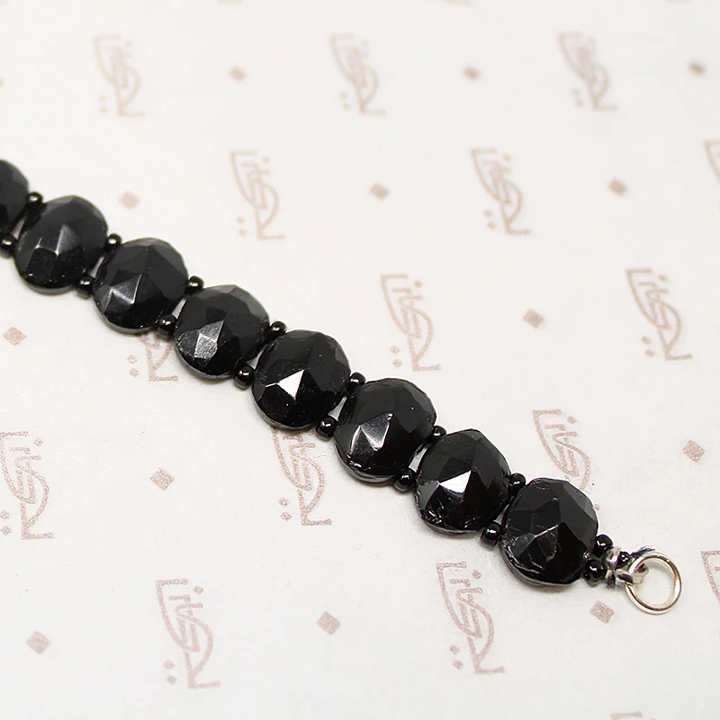 Moulded Black Glass Czech Bead Bracelet