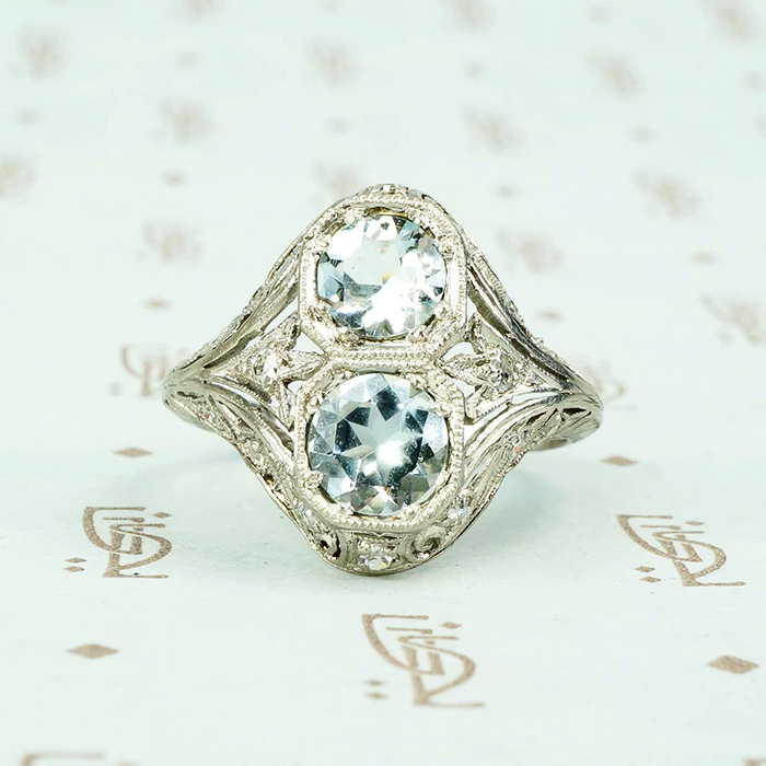 platinum and aquamaring diamond filigree ring circa 1915