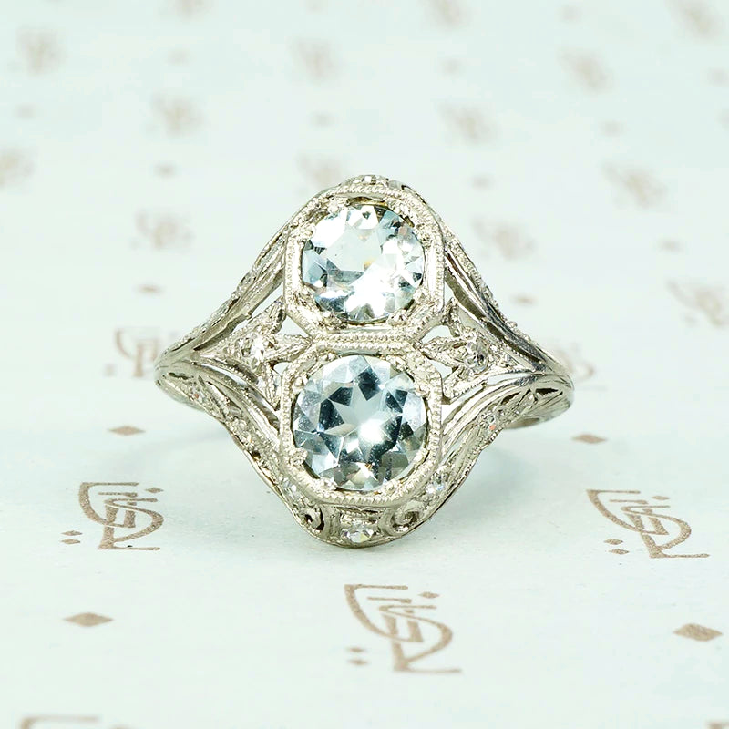 platinum and aquamaring diamond filigree ring circa 1915