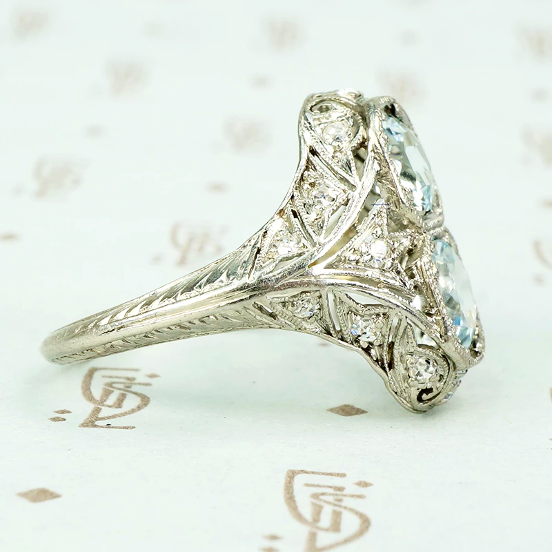 Edwardian Platinum Filigree Aquamarine Ring