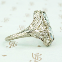Edwardian Platinum Filigree Aquamarine Ring