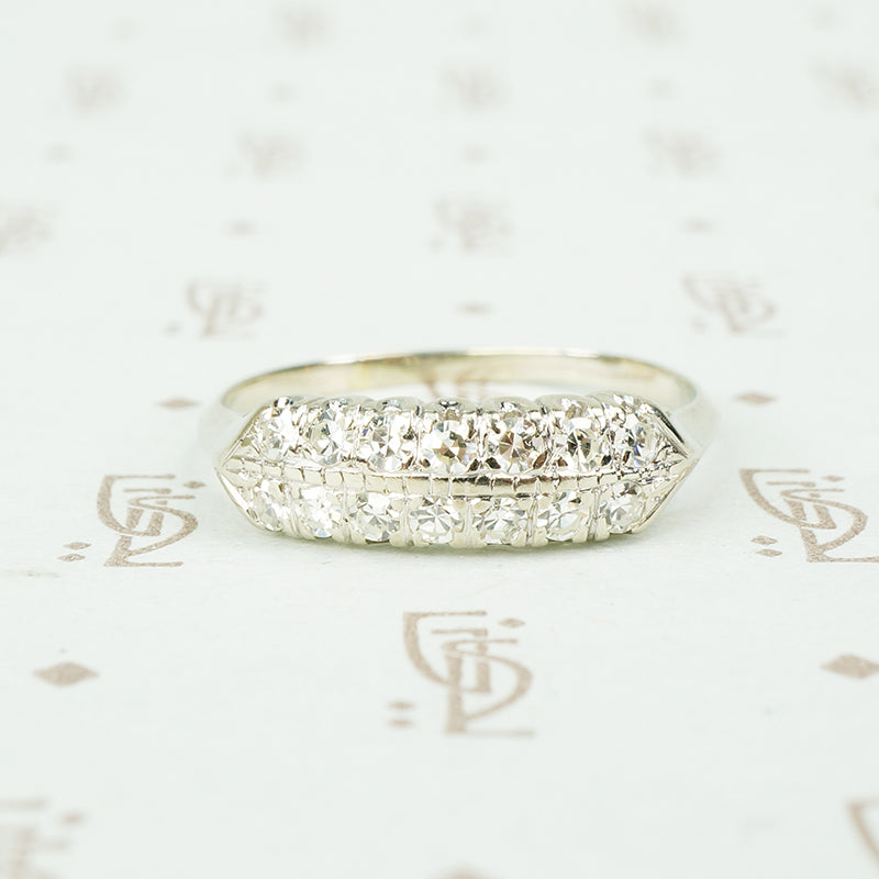 double row diamond white gold band vintage 1940's
