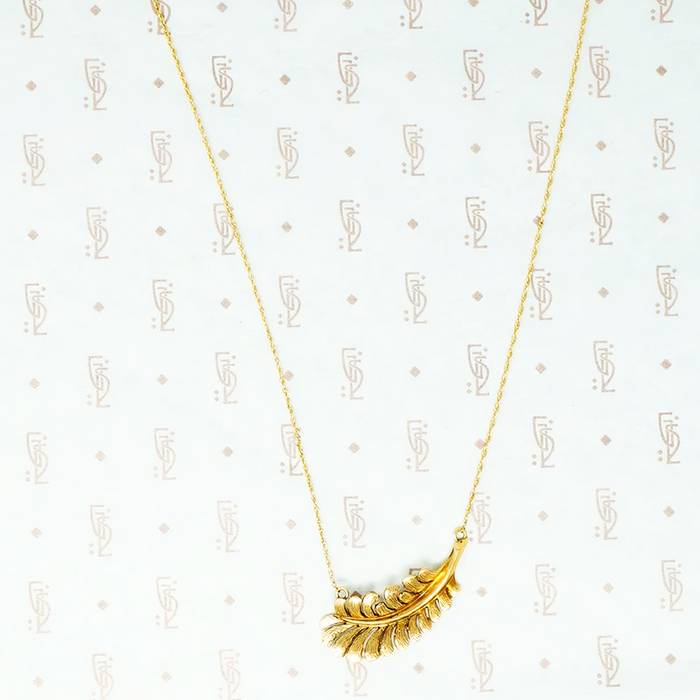 gold vintage feather necklace