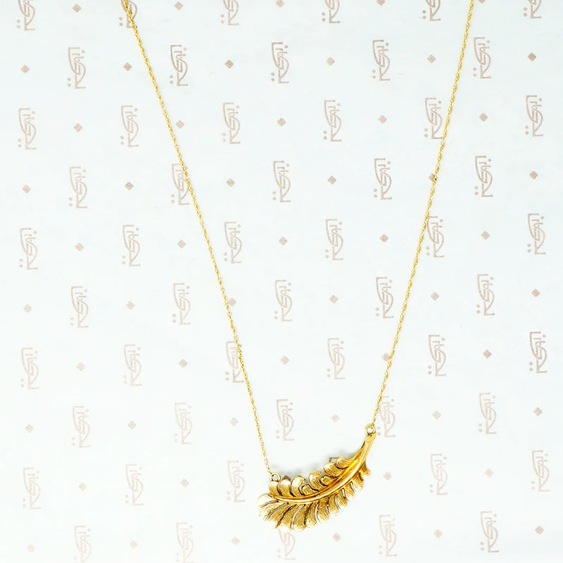 gold vintage feather necklace