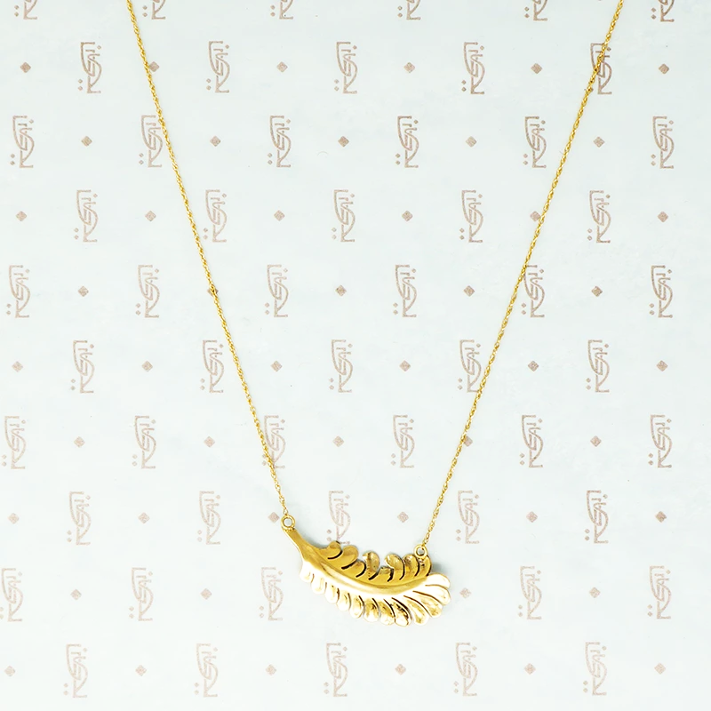 gold vintage feather necklace back
