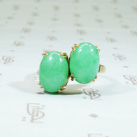 lux vintage double jade cabochon 18k yellow gold ring