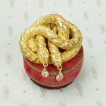 Double Snake Brooch with Rose Cut Diamond Drops