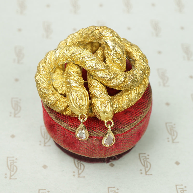 Double Snake Brooch with Rose Cut Diamond Drops
