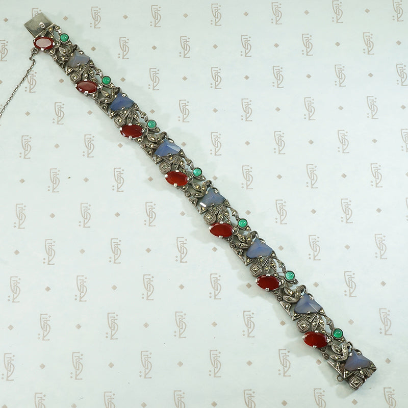 Rare Art Deco Gem Set Marcasite Bracelet