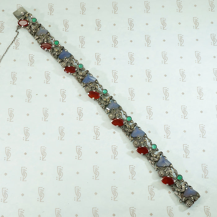 Rare Art Deco Gem Set Marcasite Bracelet