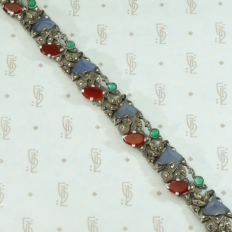 Rare Art Deco Gem Set Marcasite Bracelet