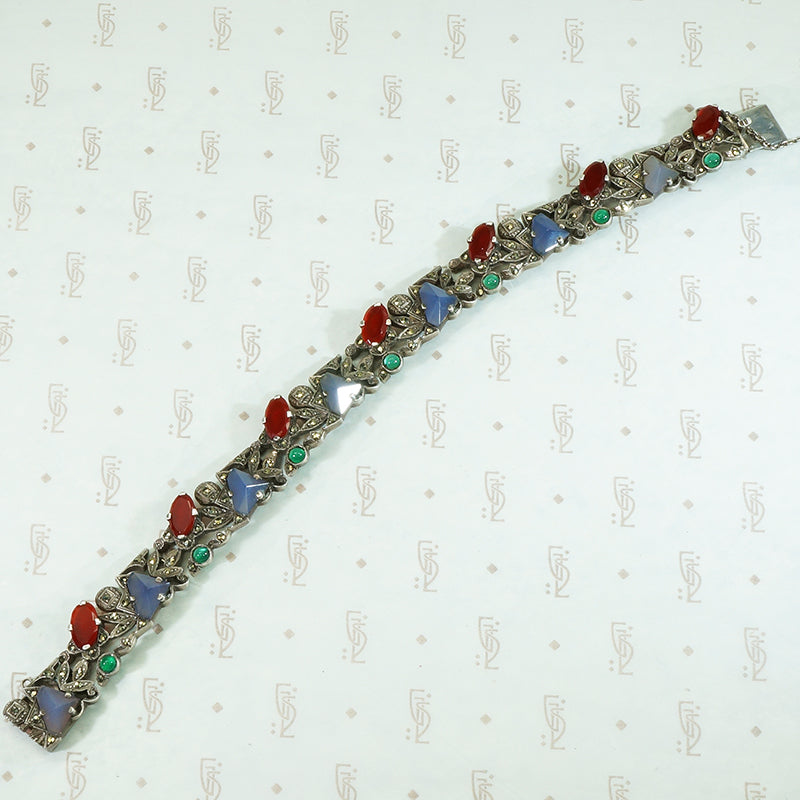 Rare Art Deco Gem Set Marcasite Bracelet