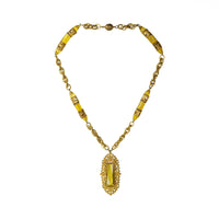 Vintage Art Deco Czechoslovokian Necklace - Gem Set Love