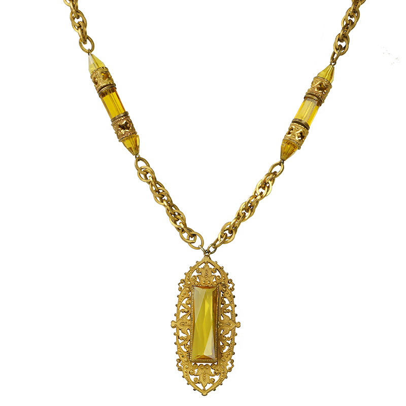 Vintage Art Deco Czechoslovokian Necklace - Gem Set Love
