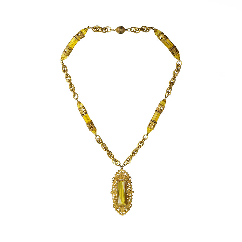 Vintage Art Deco Czechoslovokian Necklace - Gem Set Love