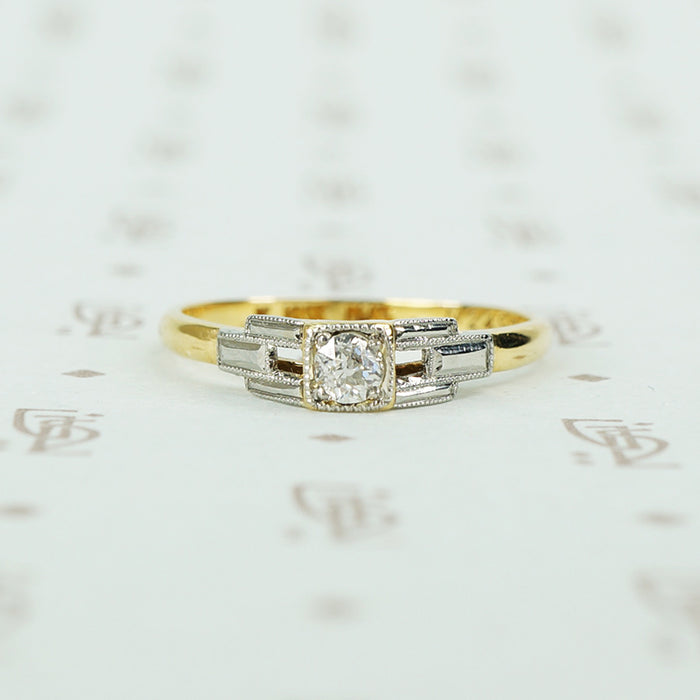 1930's art deco diamond 2 tone engagement ring