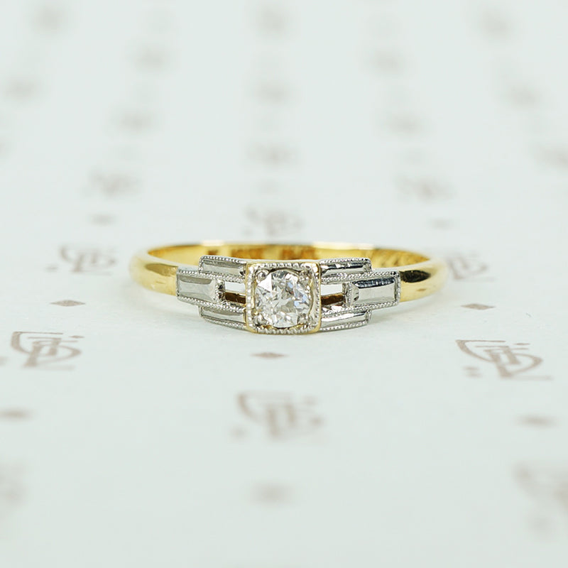 1930's art deco diamond 2 tone engagement ring