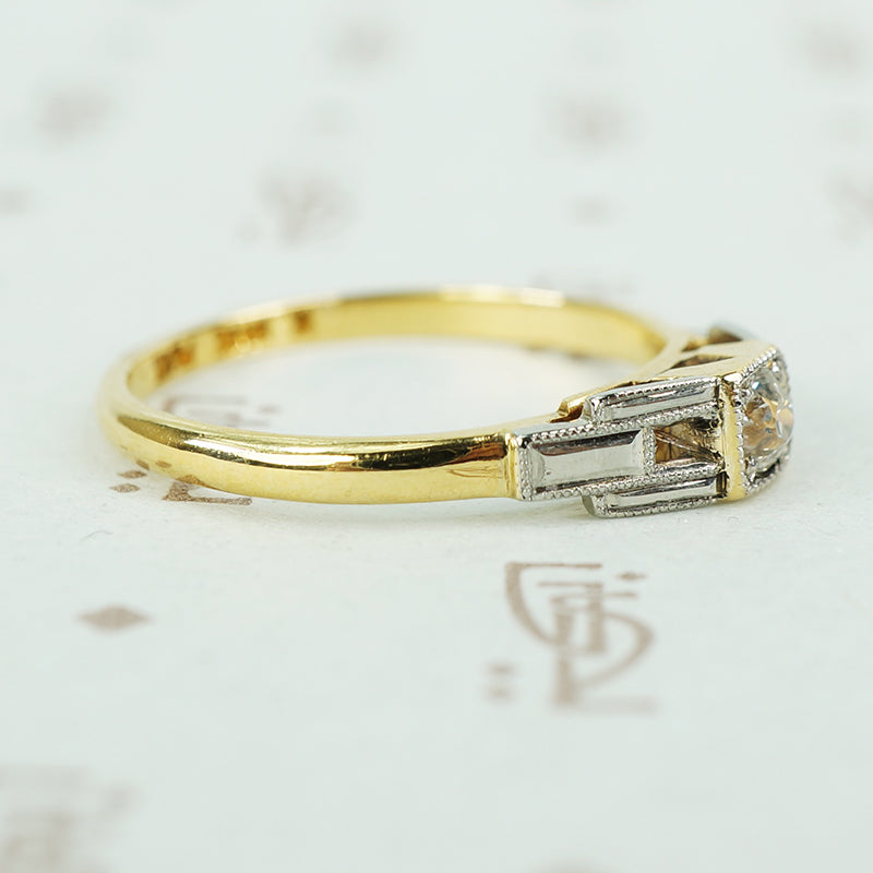 1930's art deco diamond 2 tone engagement ring