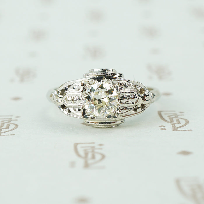 art deco white gold oec diamond engagement ring