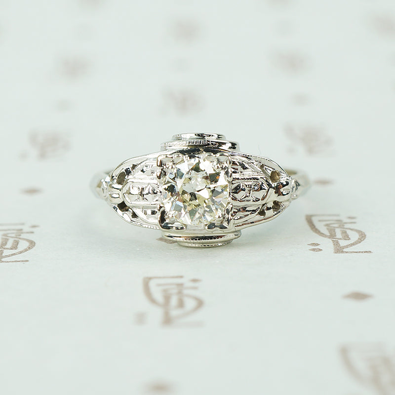 art deco white gold oec diamond engagement ring