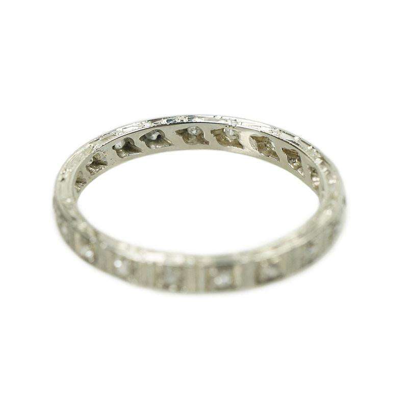 Beautifully Engraved Platinum and Diamond Eternity Band