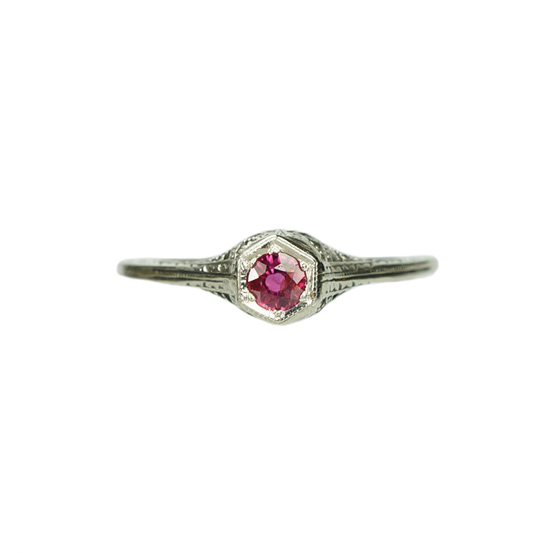 Petite White Gold Filigree Ruby Ring - Gem Set Love
