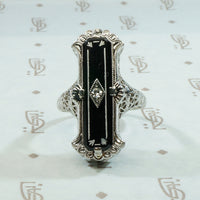 Exceptional Art Deco Enameled Onyx Filigree Ring