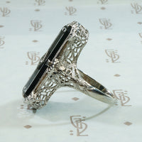 Exceptional Art Deco Enameled Onyx Filigree Ring