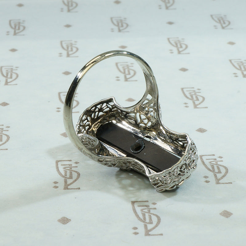 Exceptional Art Deco Enameled Onyx Filigree Ring