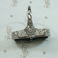 Exceptional Art Deco Enameled Onyx Filigree Ring