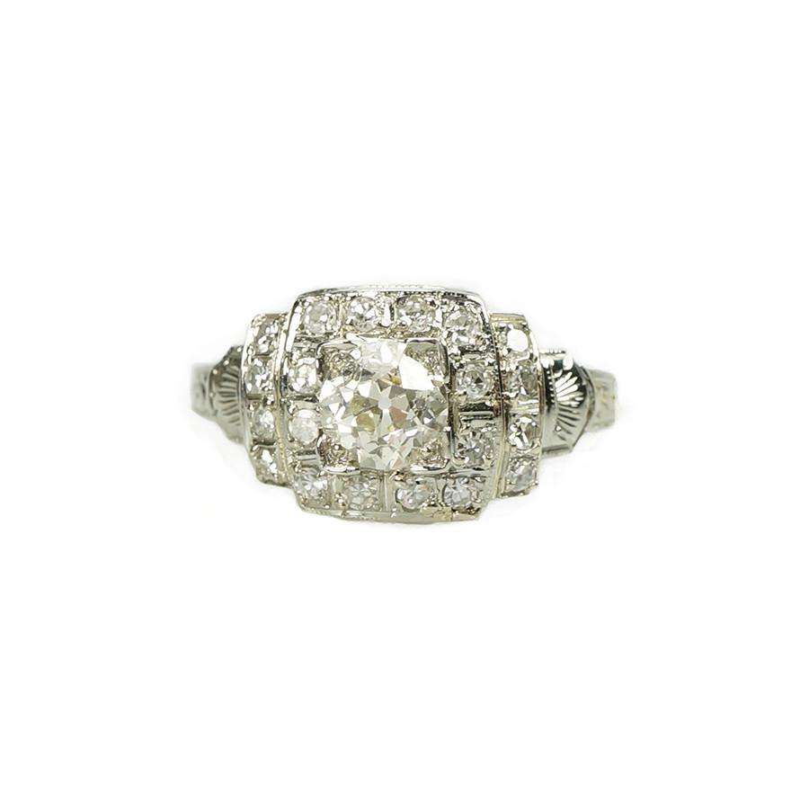 Step Side Deco Diamond Engagement Ring